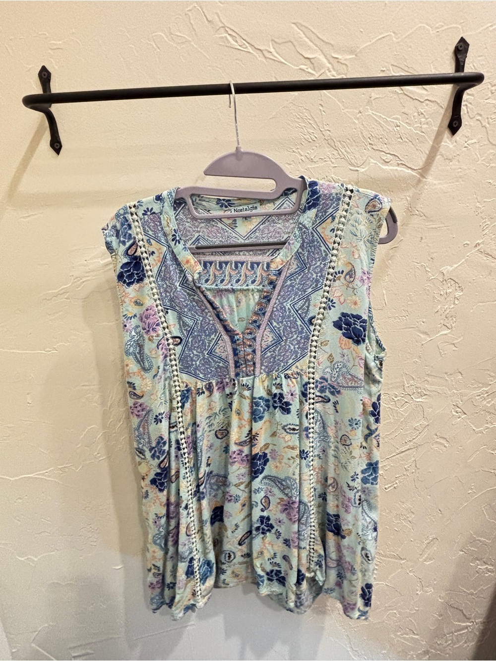 Nostalgia Mint Floral Paisley Embroidered Sleeveless Top